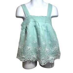 Abercrombie Kids Girls’ Top 7/8 Blue Green Straps Smocked Embroidered Flowers